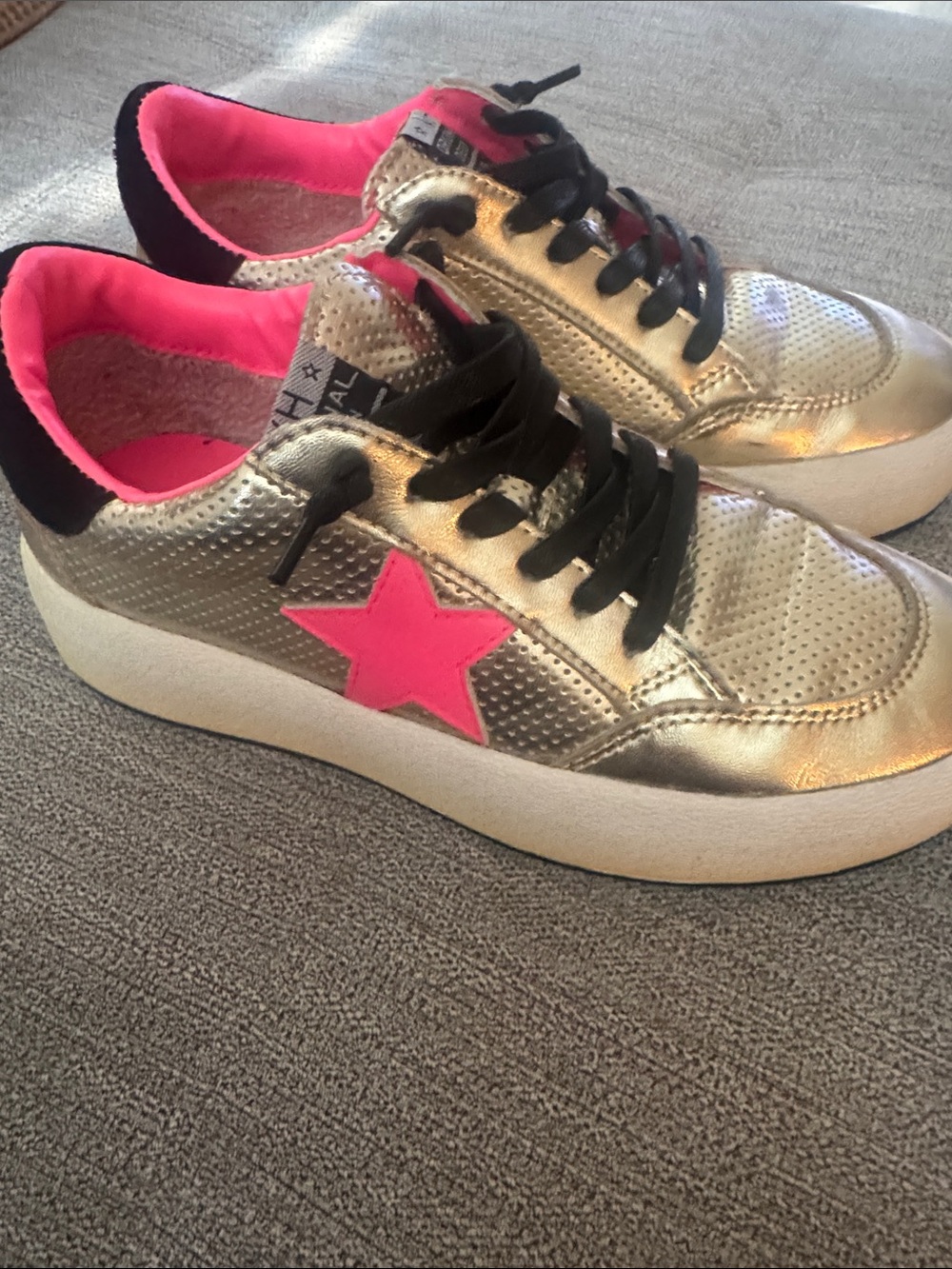 Vintage Havana Gold Metallic Sneakers with Pink Interior